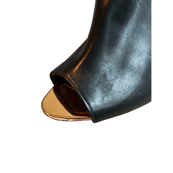 Ted Baker London Peep Toe Black Leather Heeled Booties w/ Rose Gold Bow Sz - Picture 2 of 7